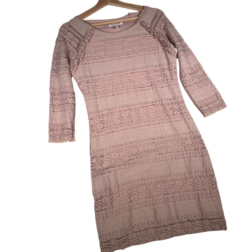 Avec Les Filles Pink Lace Ruffle Sheath Dress Size M‎ 3/4 Sleeve Romantic